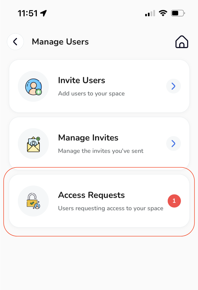 Access request screen manage users mobile